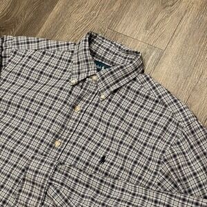 Polo Ralph Lauren Flannel Shirt Mens Medium Blue Plaid Button Down Oxford Cotton
